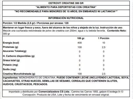 Creatina Monohidratada OstroVit 300g Sin Sabor
