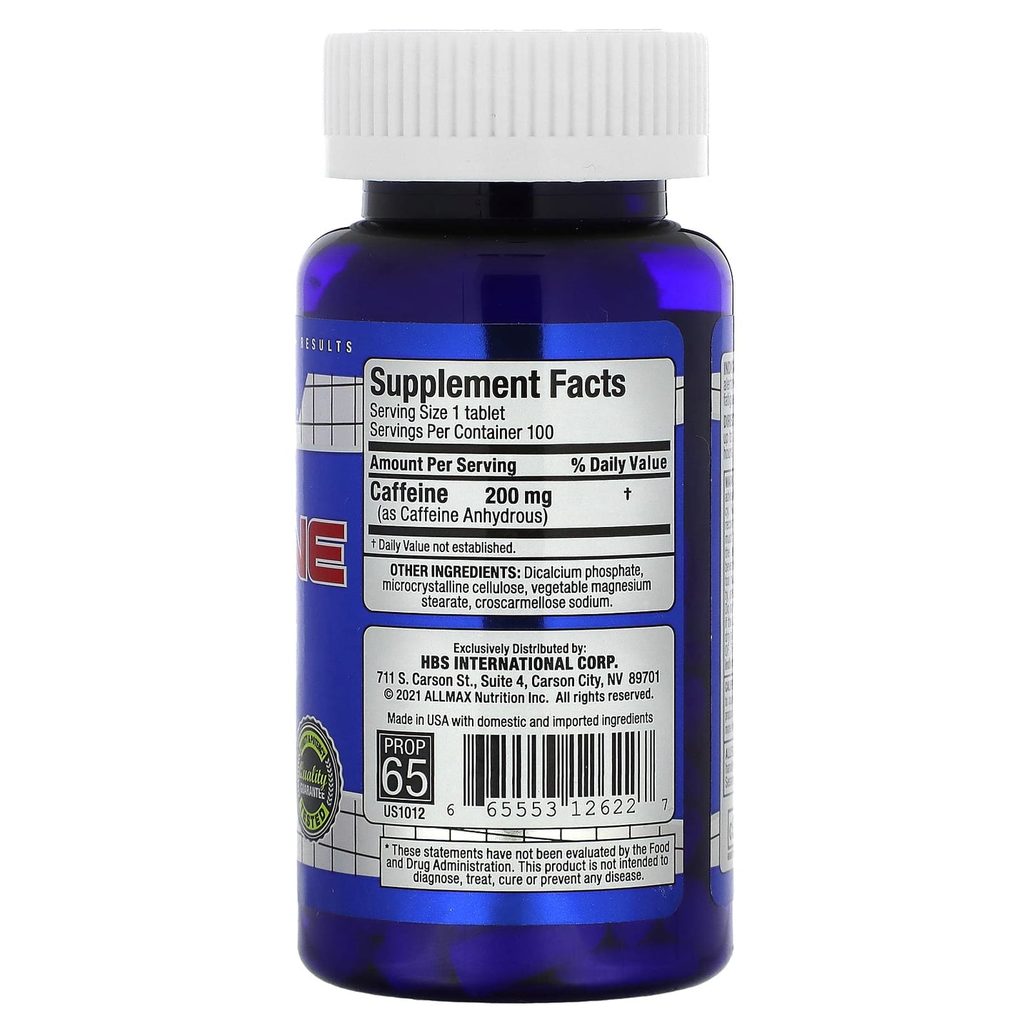 CAFFEINE ALLMAX Essentials 200 mg - 100 tabs / 100 servicios