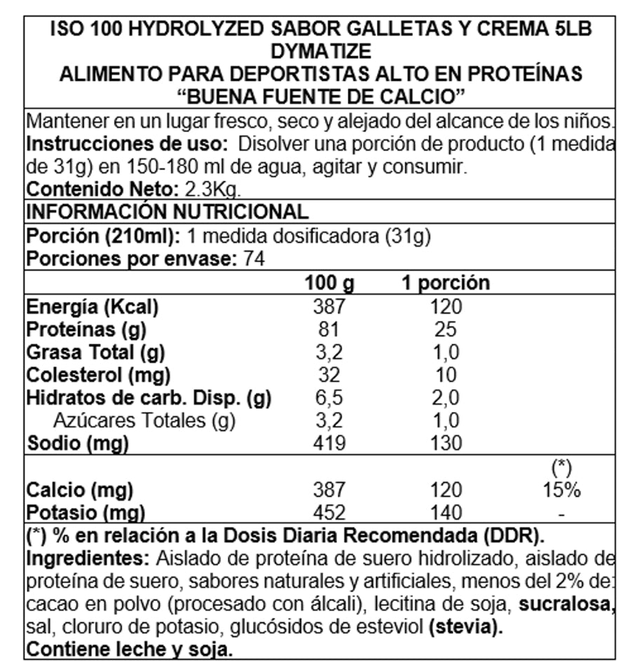 ISO 100 Hydrolyzed – 5 lbs / 74 servicios, Cookies & Cream