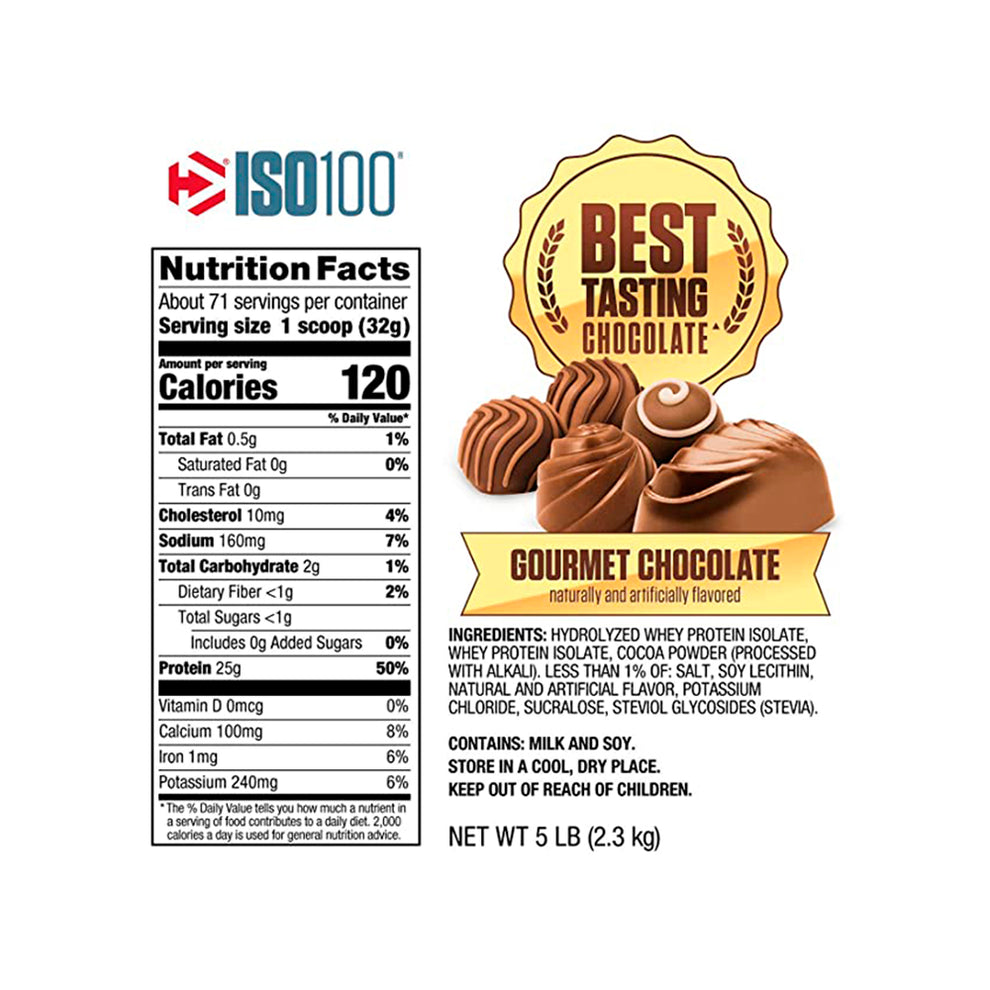 ISO 100 Hydrolyzed – 5 lbs / 71 servicios, Gourmet Chocolate