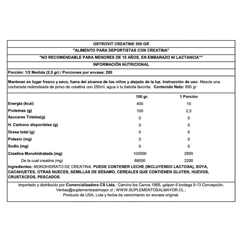 CREATINA OSTROVIT Monohydrate – 500 grs