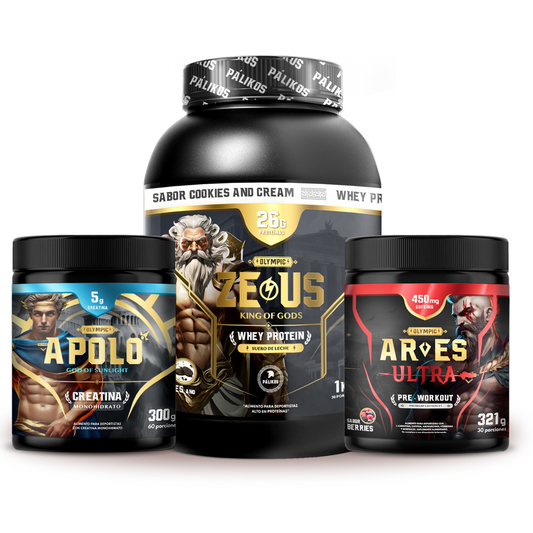 PACK PROTEINA ZEUS 1 Kg Cookies and Cream + Creatina APOLO 300Gr + ARES ULTRA [30 serv]