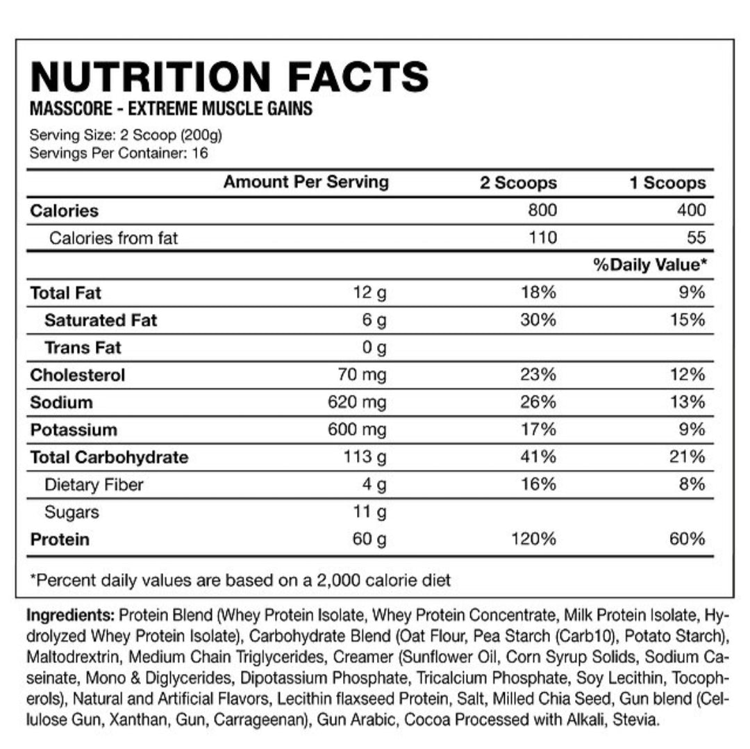 MassCore EXTREME Muscle Gains – 7 lbs / 16 servicios, chocolate