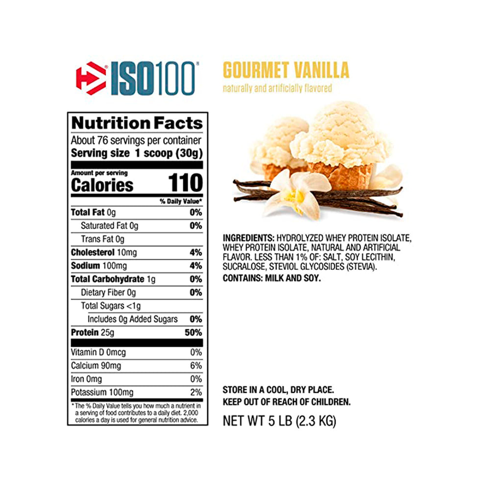 ISO 100 Hydrolyzed – 5 lbs / 76 servicios, Gourmet Vainilla